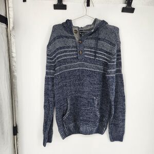 Commerce Men's Large Navy Blue Gradient Chest Stripe Hooded‎ Sweater NWT